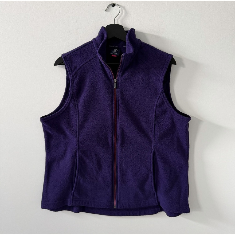 Lands End Vest Womens XL Petite Polartec Fleece Full Zip Purple